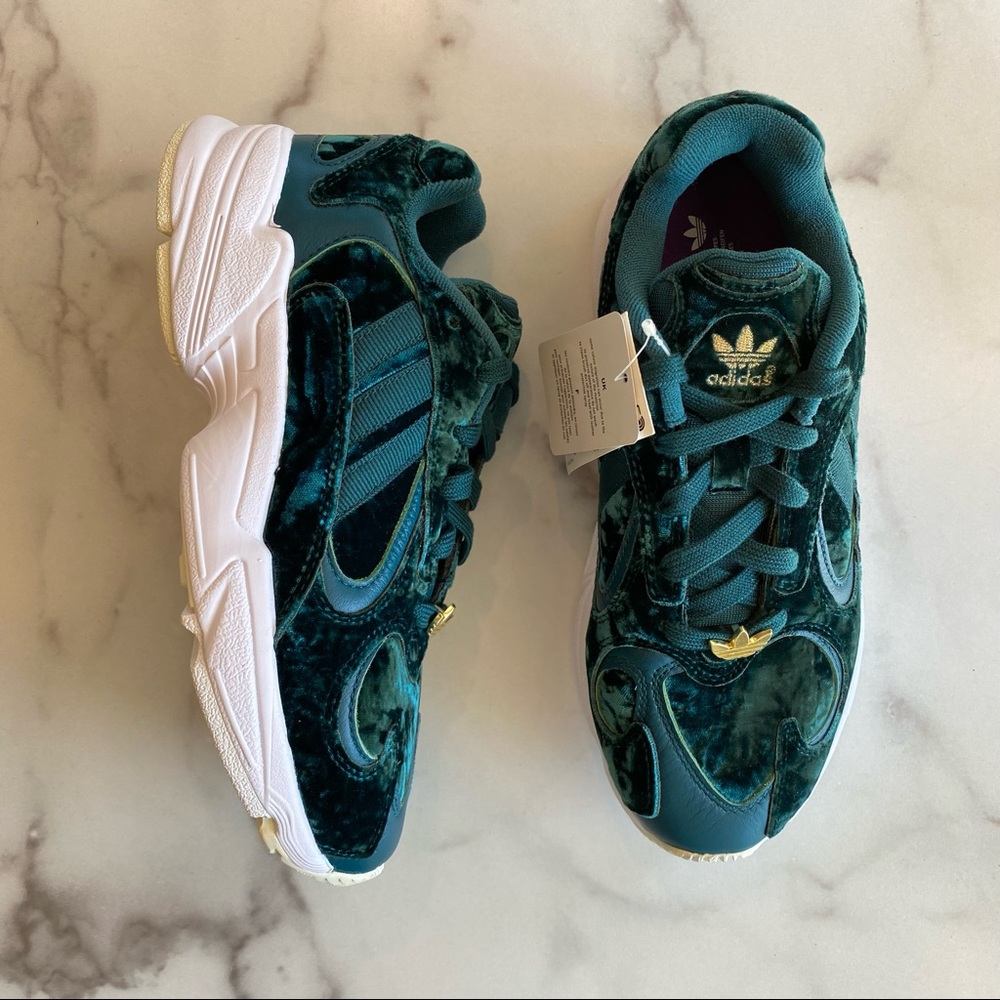 ADIDAS Originals Yung-1 Teal & Gold Velvet Velor Gemstone Torsion Sneakers - Picture 2 of 10